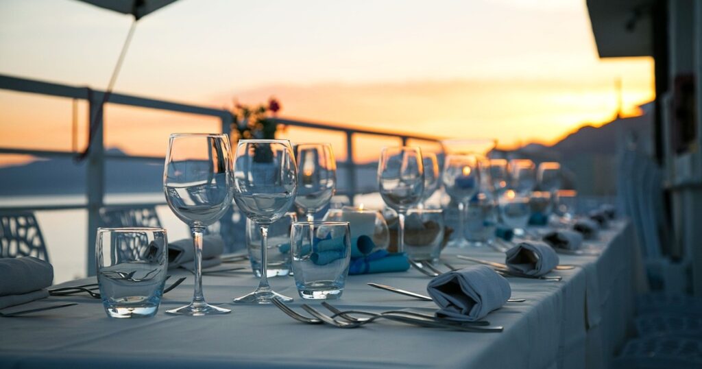 夕日とディナー